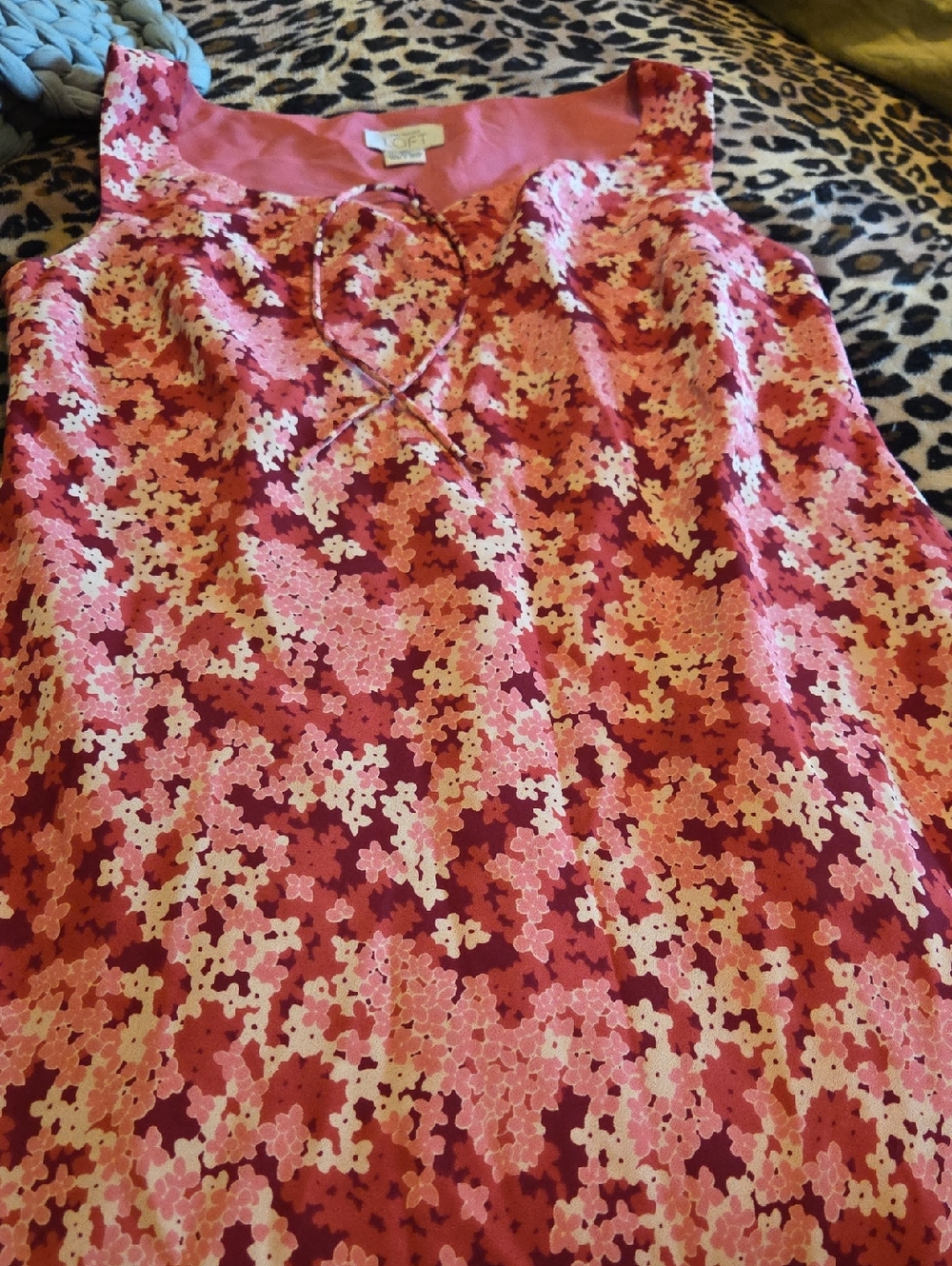 LOFT Pink and Coral Floral Tie-Front Blouse